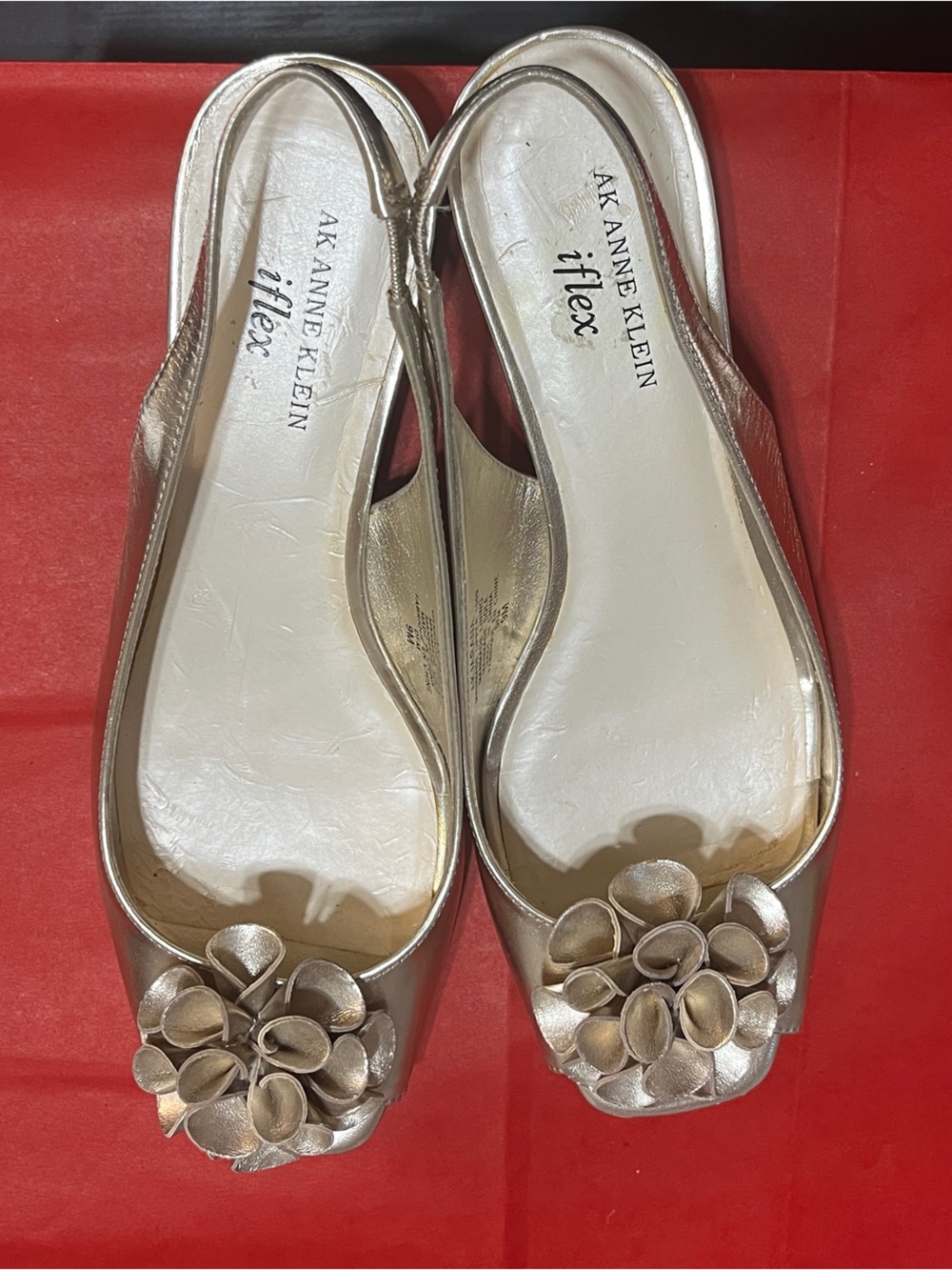 AK Anne Klein Gold Floral Peep-Toe Slingback Mules